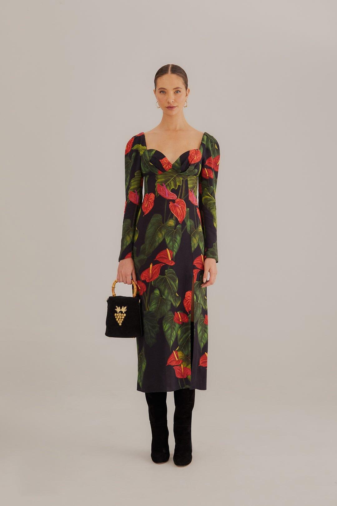 Black Anthurium Slit Midi Dress, ANTHURIUM BLACK / M Product Image