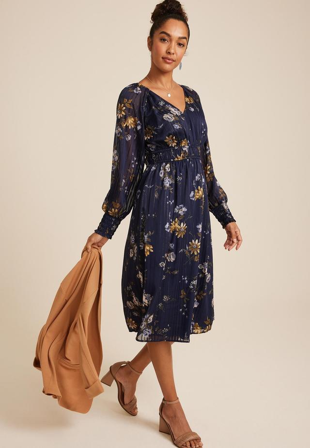 Floral Long Sleeve Midi Dress Product Image