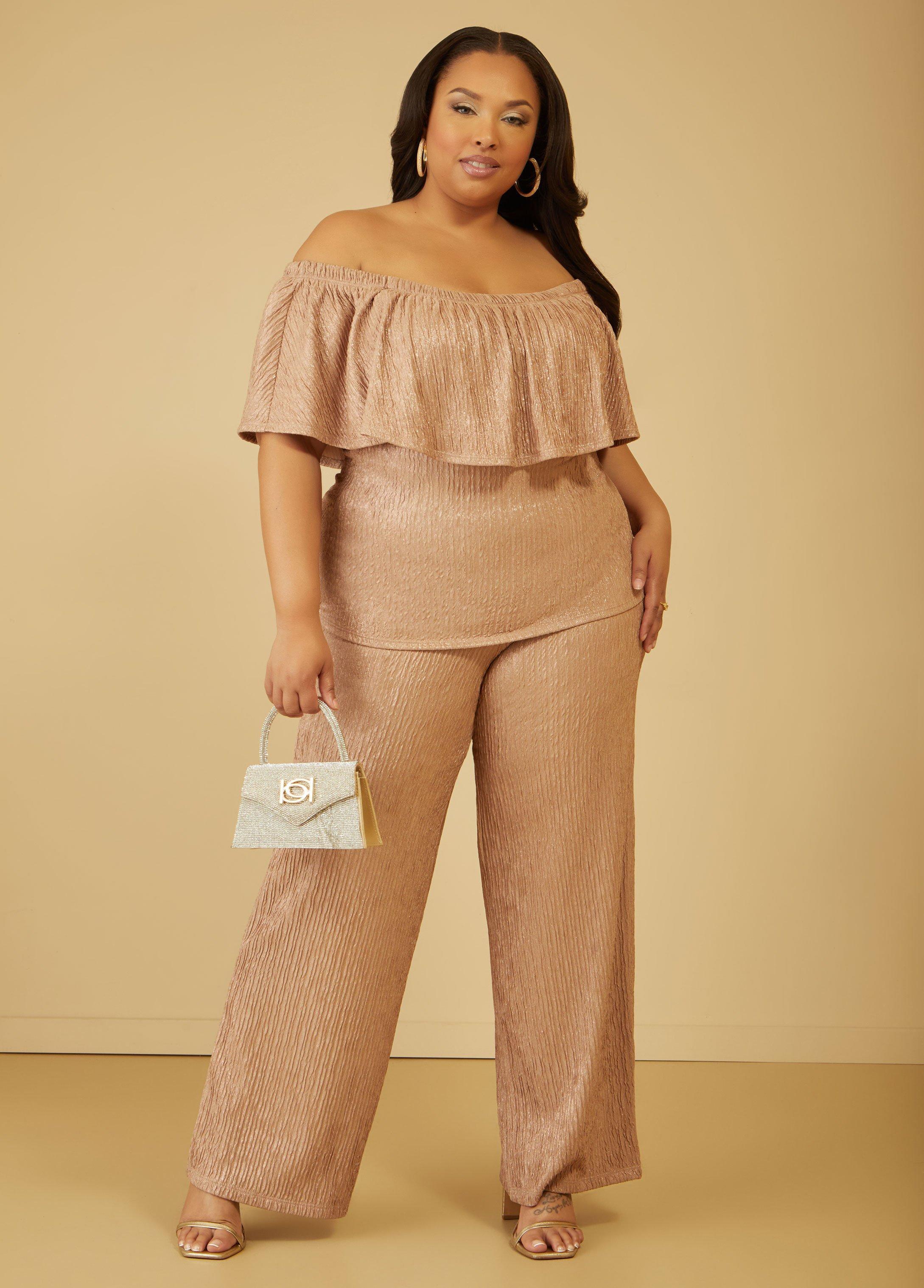 Plus Size Metallic Straight Leg Pants Ashley Stewart Product Image