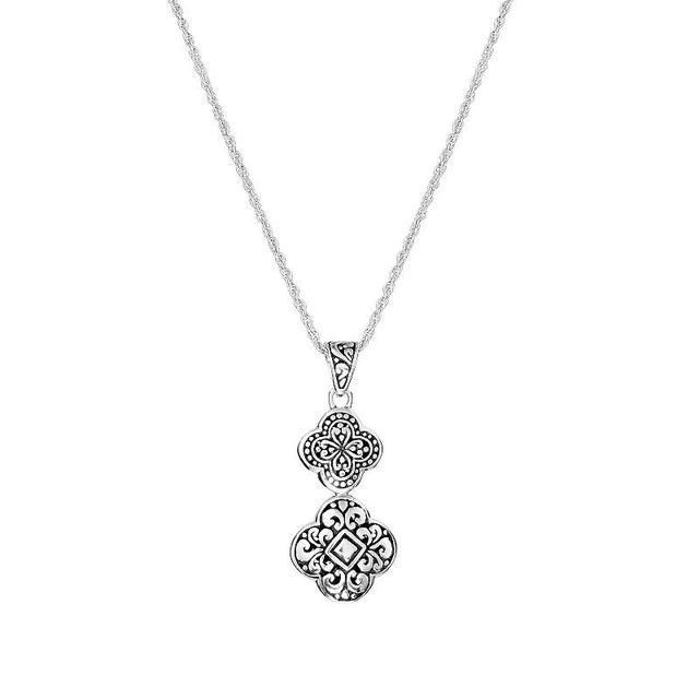 Athra NJ Inc Sterling Silver Oxidized Double Filigree Clover Pendant Necklace, Womens Product Image