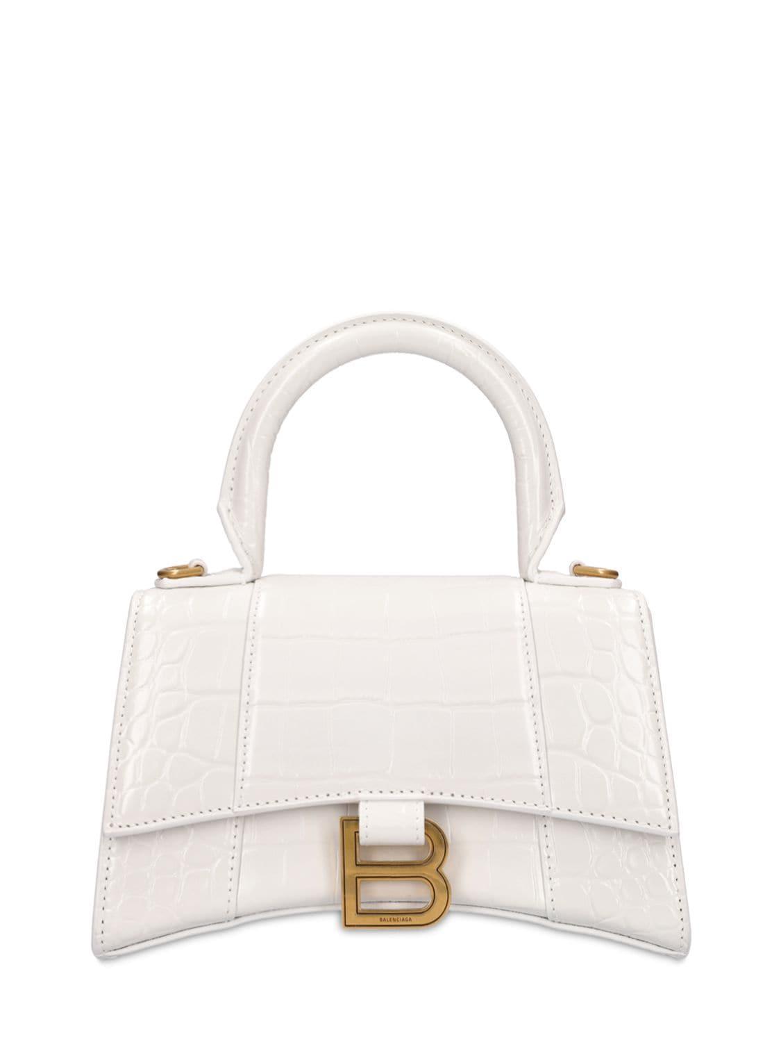 BALENCIAGA Xs Hourglass Croc Embossed Leather Bag In White Product Image