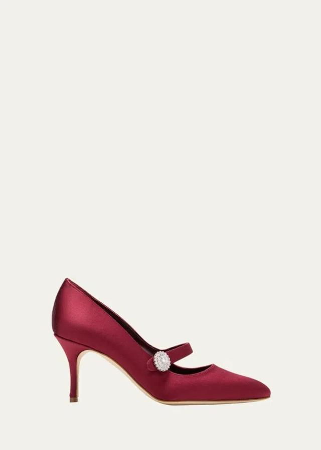 Satin Crystal Mary Jane Pumps In Red Product Image