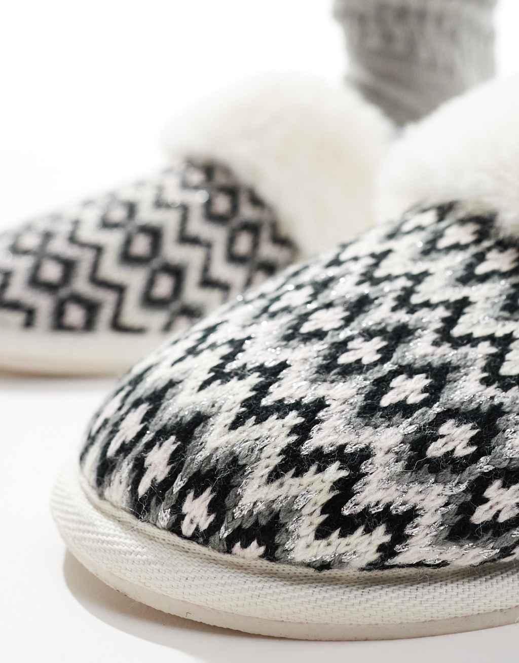 ASOS DESIGN Zaria mule slippers in fairisle Product Image