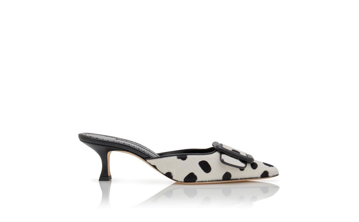 MAYSALEBI White and Black Calf Hair Buckle Detail Mules Product Image