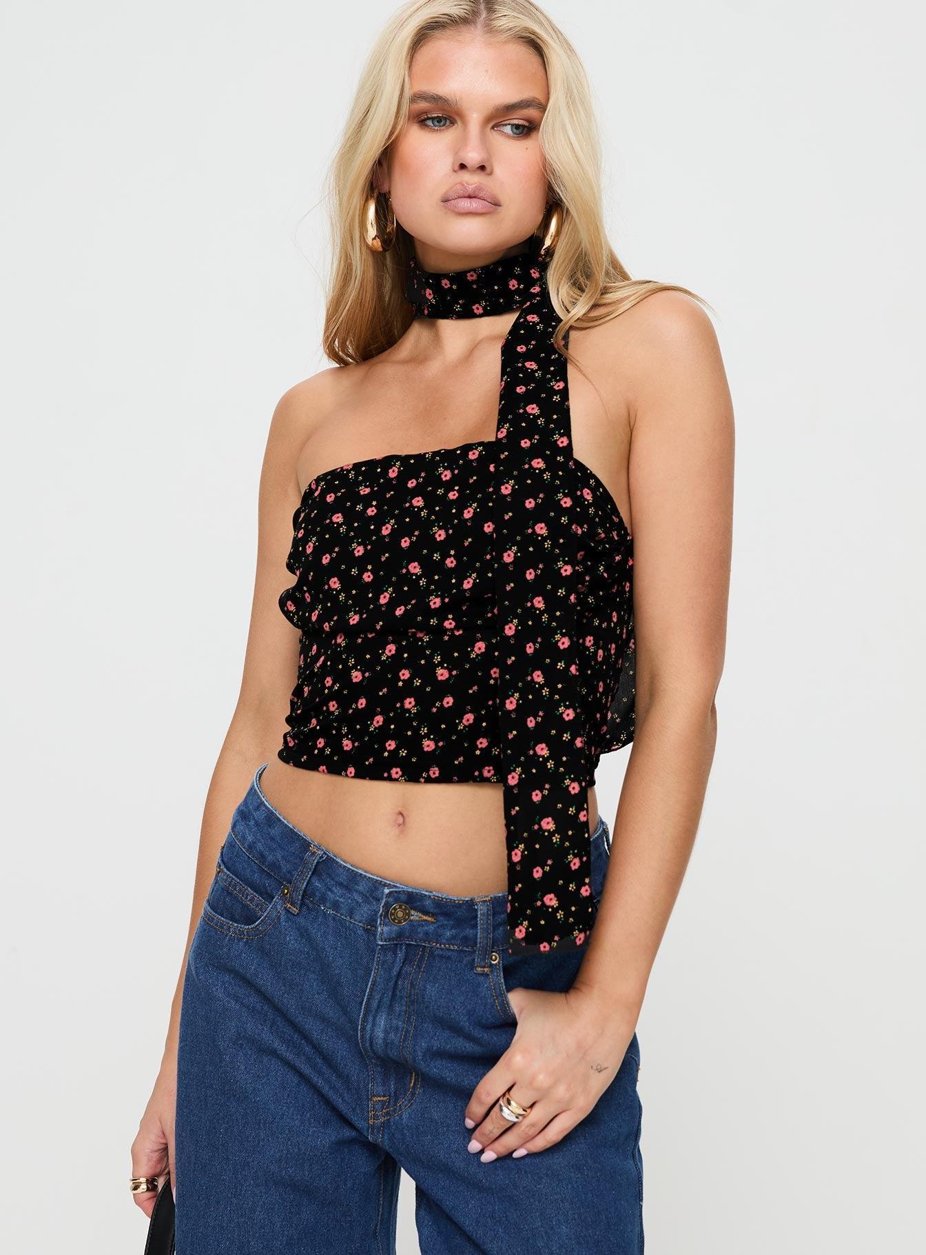 Jontie Two-piece Scarf Top Black Floral Product Image