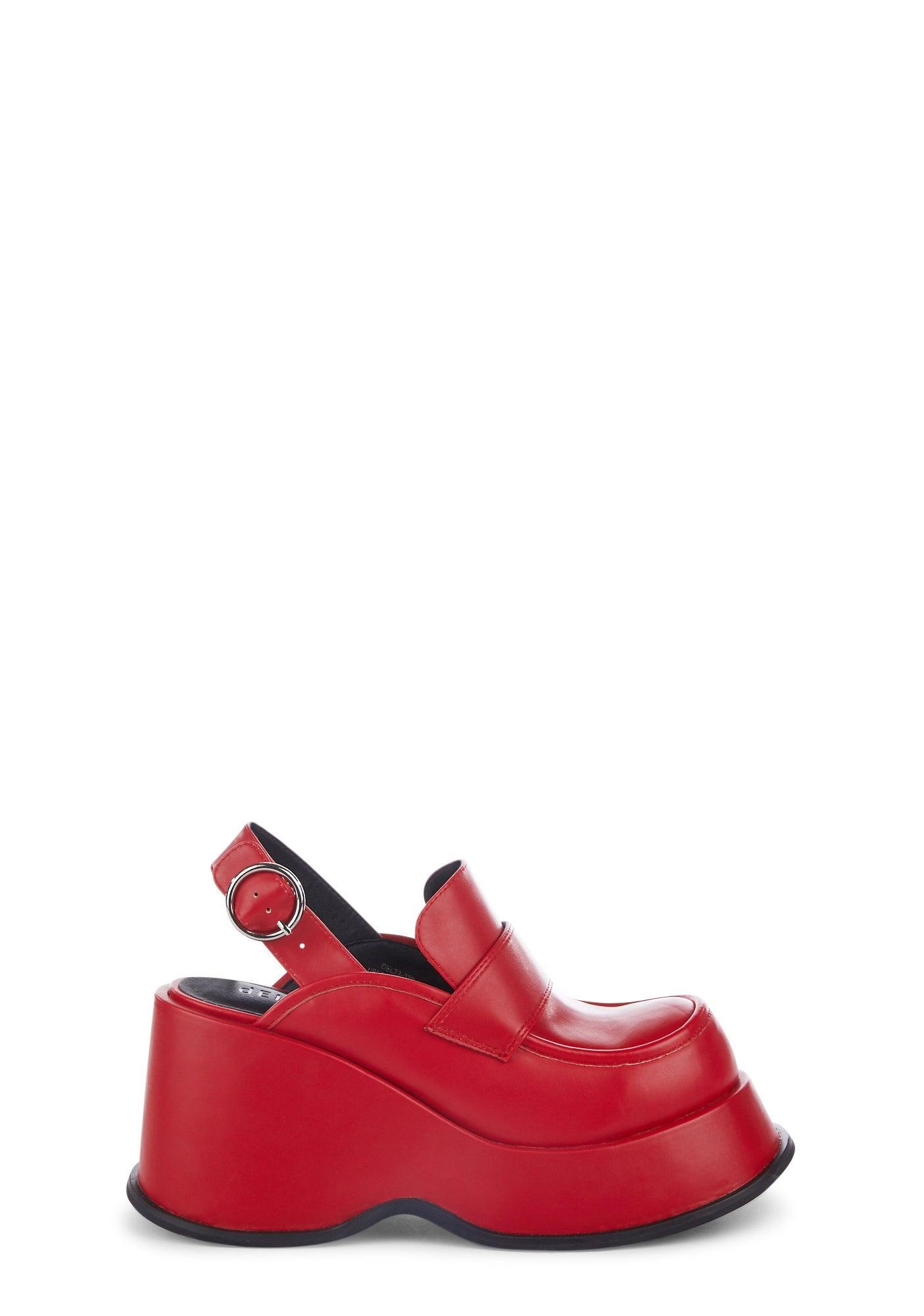 dELiA*s by Dolls Kill Vegan Leather Platform Slingback Loafers - Red Product Image