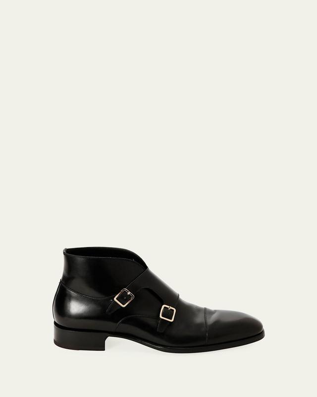 Mens Double-Monk Strap Leather Ankle Boots Product Image