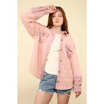 Pink Oversized Quilted Cozy Shacket Jacket Female Product Image