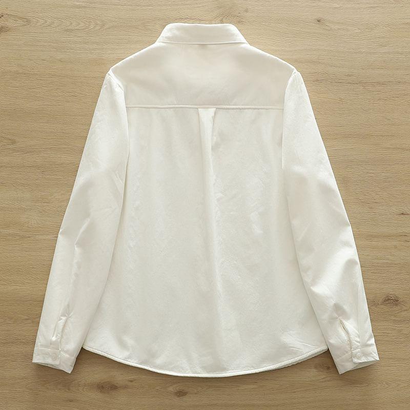 Long Sleeve Collared Floral Embroidered Shirt Product Image