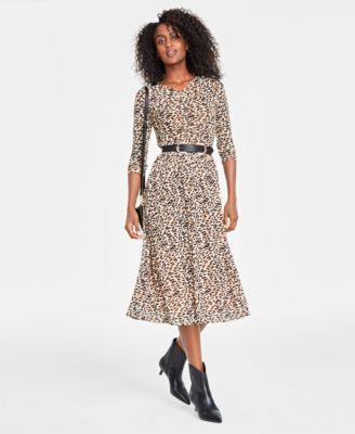 On 34th Womens Leopard Midi Dress Metallic Faux Leather Belt Crossbody Bag Tulip Booties Created For Macys Product Image