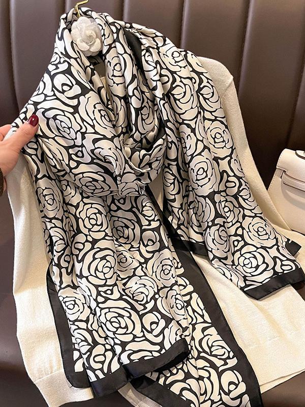 Chic Rose Print Silk Imitation Warm Shawl&Scarf Product Image