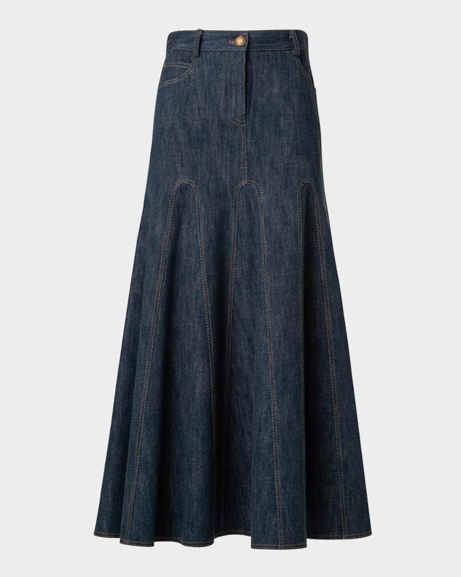 Cotton Wool Denim Midi Skirt Product Image