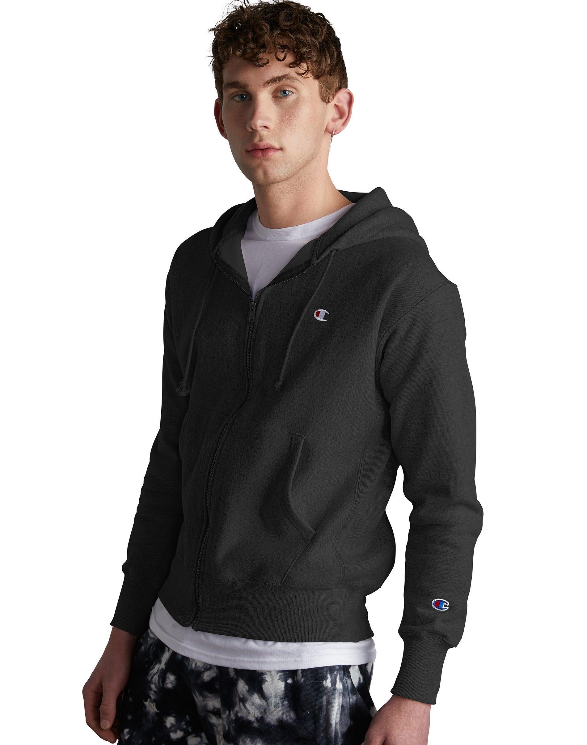 Mens Champion Reverse Weave Full Zip Hoodie, Embroidered C Logo Black XS Product Image