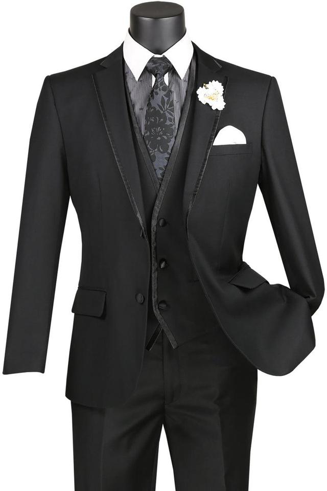 Leonardo Collection - Slim Fit Tuxedo 2 Buttons 3 Piece Suit Black Product Image