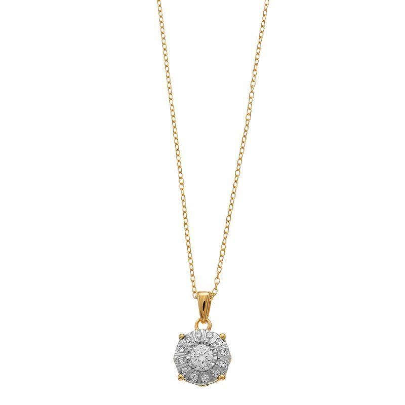 14k Gold Over Silver 1/4 Carat T.W. Diamond Halo Pendant Necklace, Womens Gold Tone Product Image