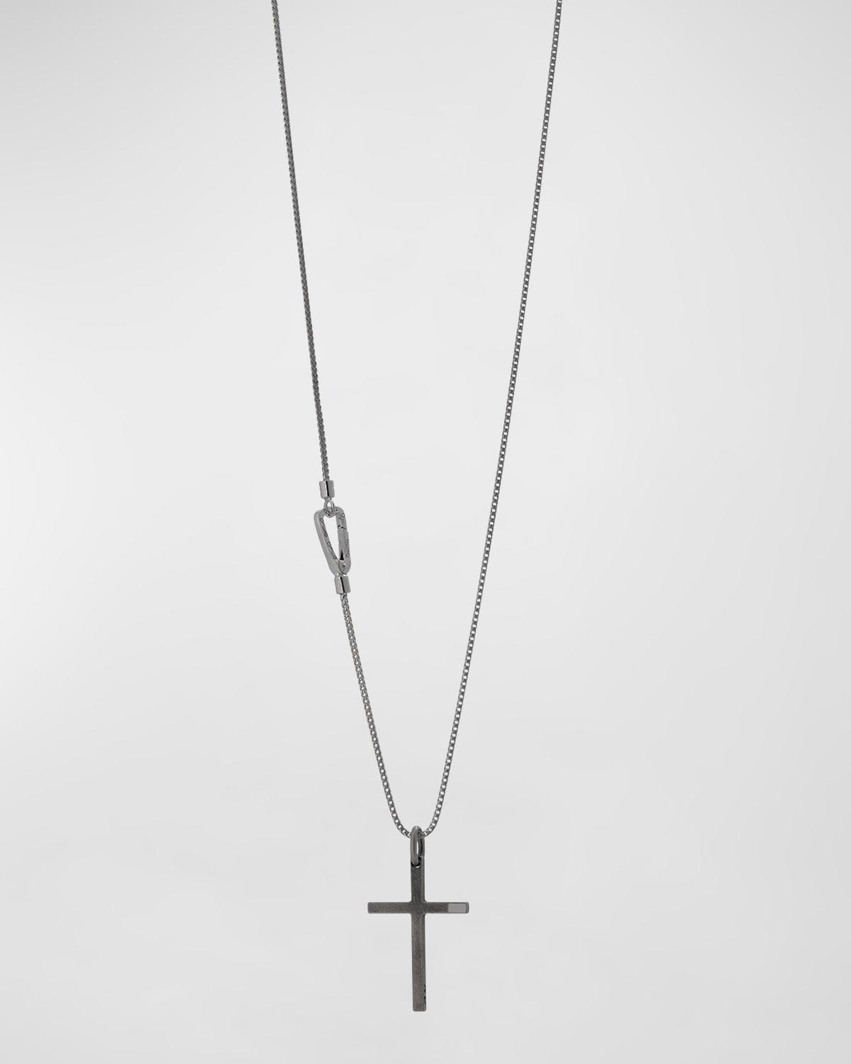 Mens The Cross Pendant Necklace in Oxidized Silver with Ivory Enamel. Product Image