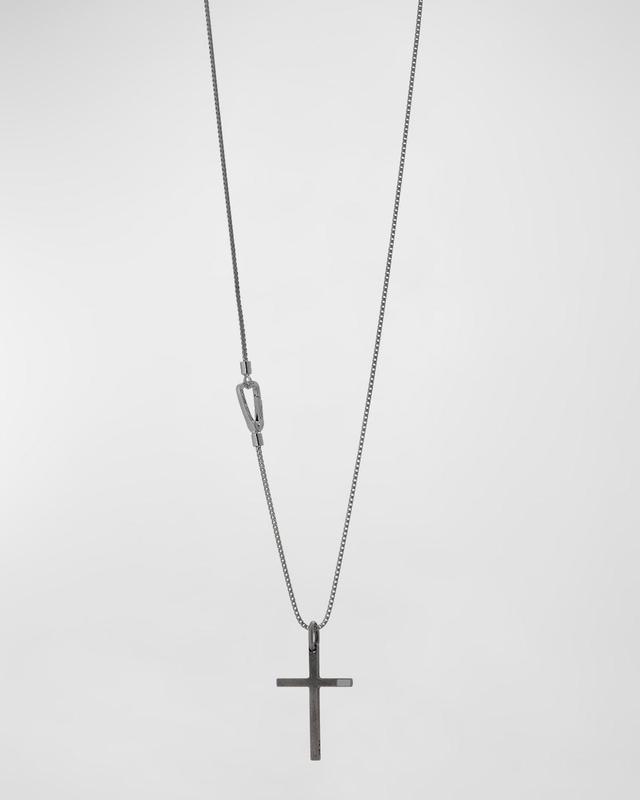 Mens The Cross Pendant Necklace in Oxidized Silver with Ivory Enamel. Product Image