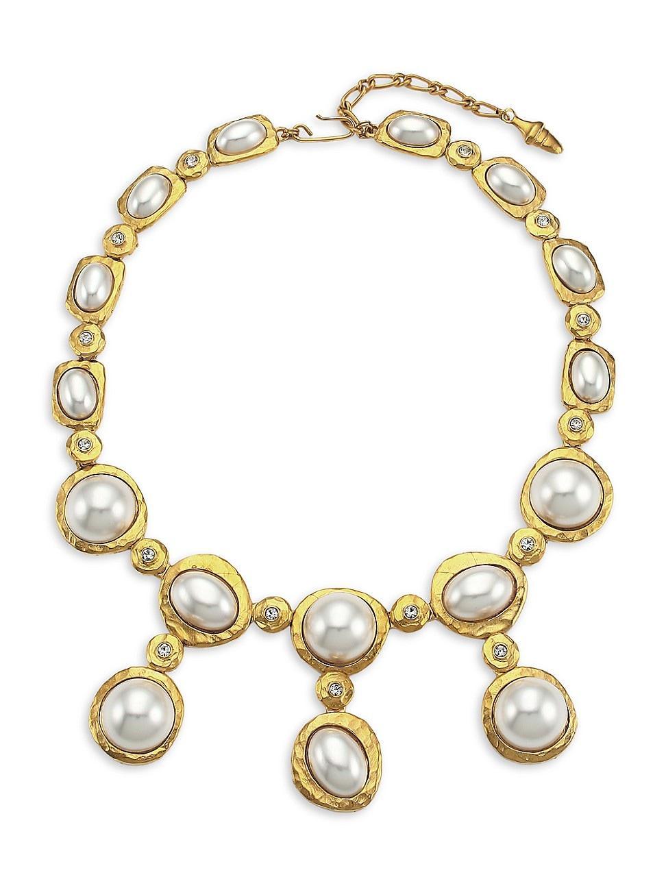 Womens Satin Goldplated, Faux Pearl Cabochon & Crystal Drop Necklace Product Image