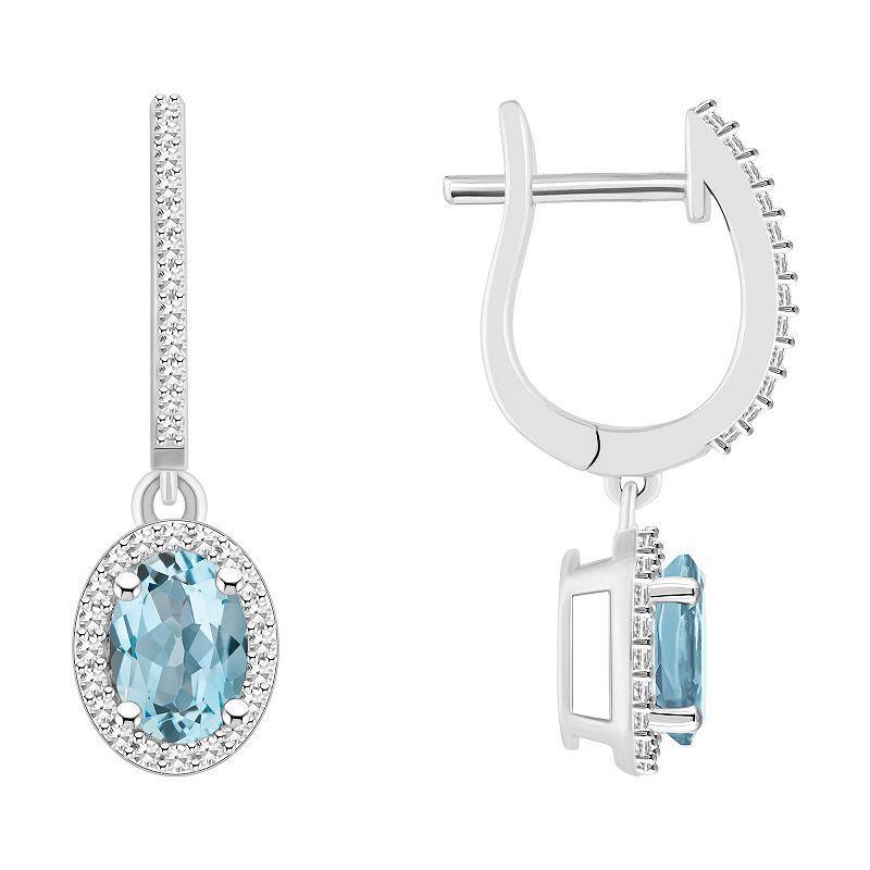 Aquamarine (1-3/8 ct. t.w.) & Diamond (1/3 ct. t.w.) Leverback Drop Earrings in Sterling Silver Product Image