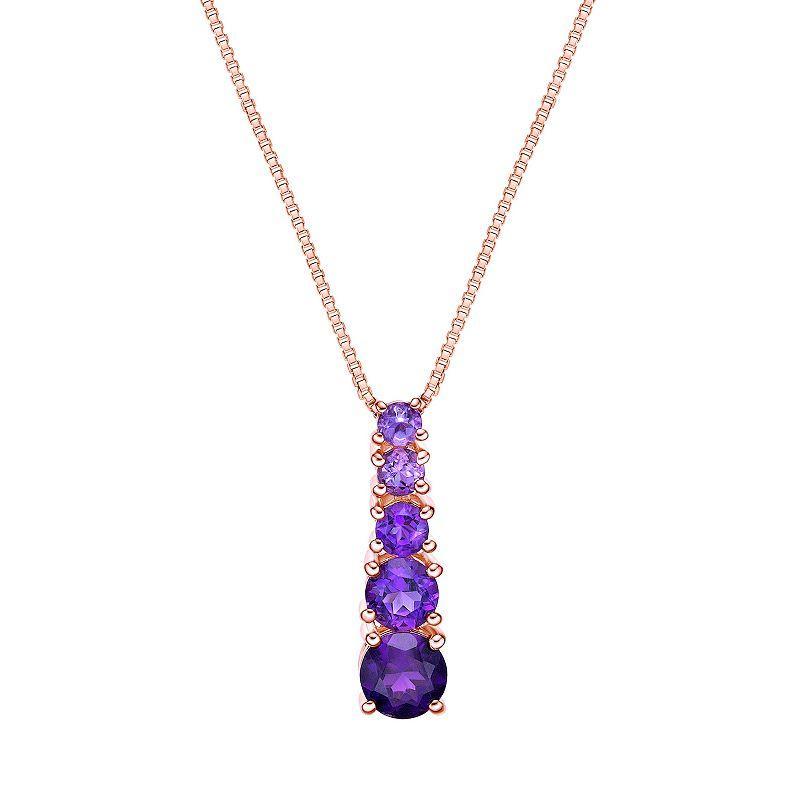 Gemminded 18k Rose Gold Over Sterling Silver Amethyst Pendant Necklace, Womens Pink Tone Product Image