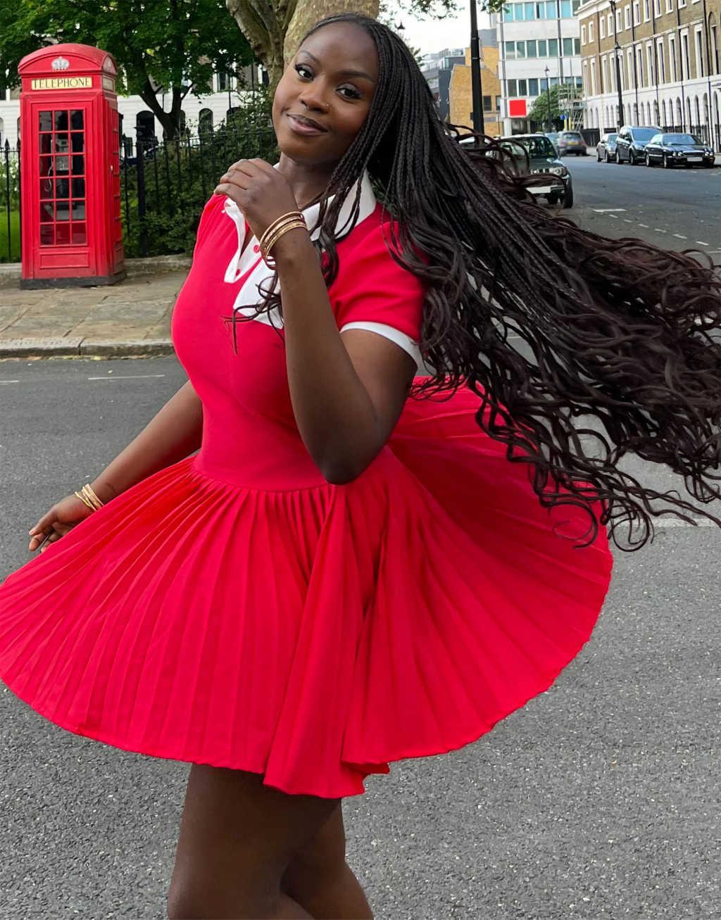 Labelrail x Sumbo Owoyele pleated skirt polo shirt mini dress in red Product Image