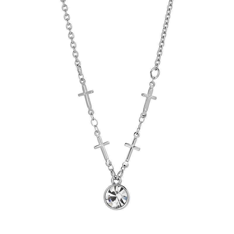 Symbols of Faith Silver Tone Cross Chain and Simulated Crystal Pendant Necklace, Womens Product Image