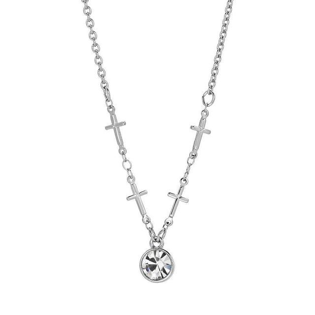 Symbols of Faith Silver Tone Cross Chain and Simulated Crystal Pendant Necklace, Womens Product Image