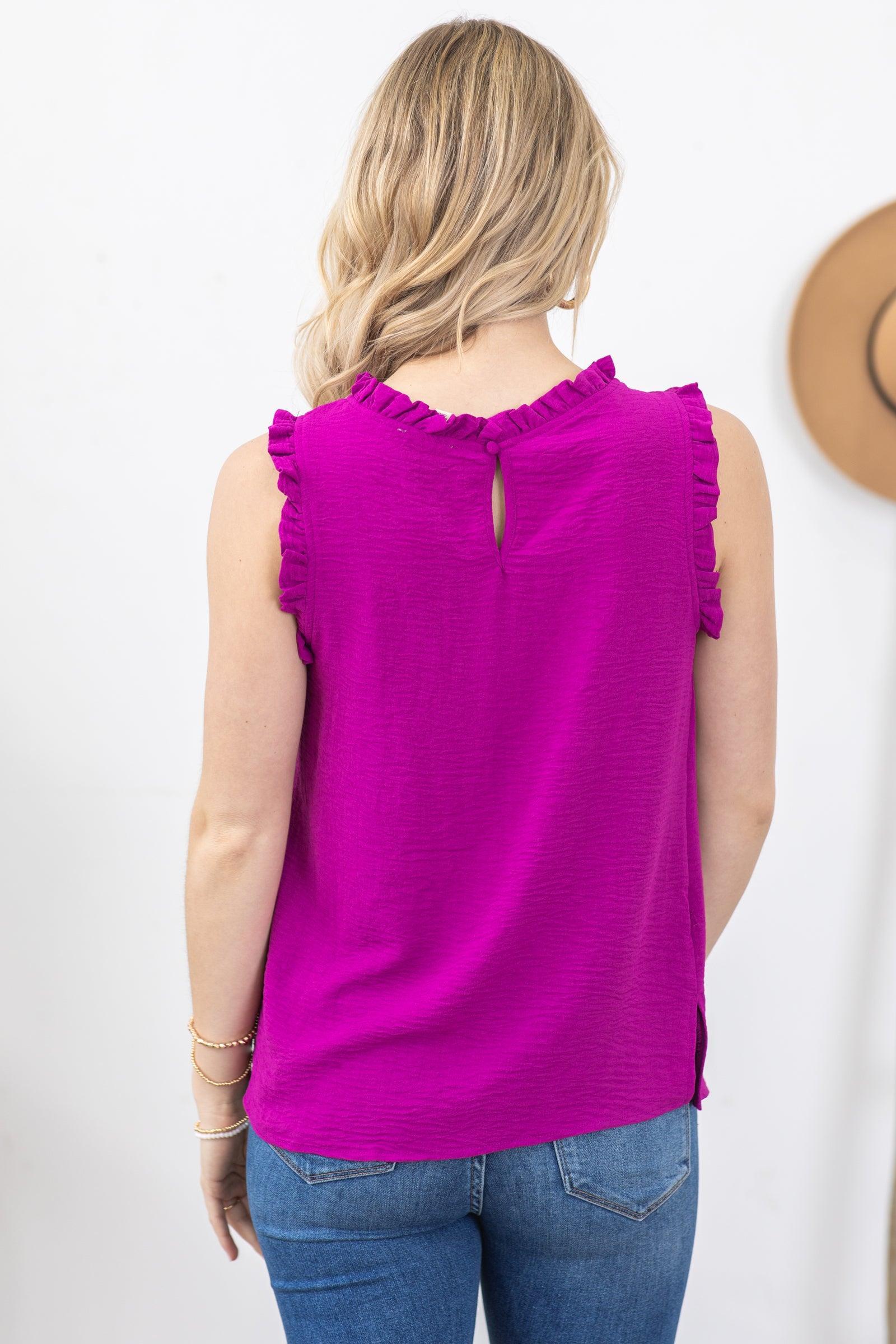 Berry Solid Mock Neck With Ruffle Woven Top Product Image