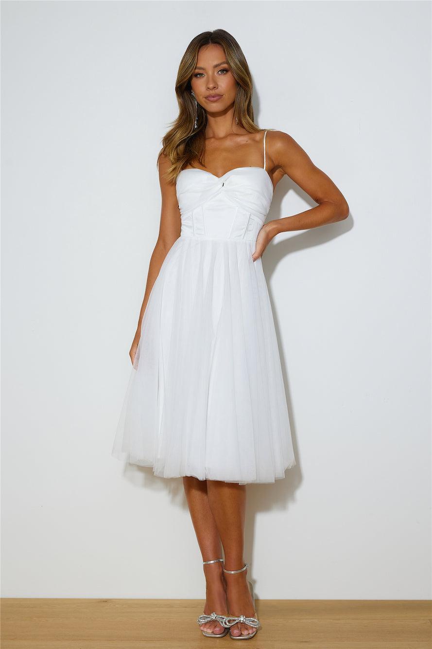 Glam Feeling Tulle Midi Dress White  Product Image