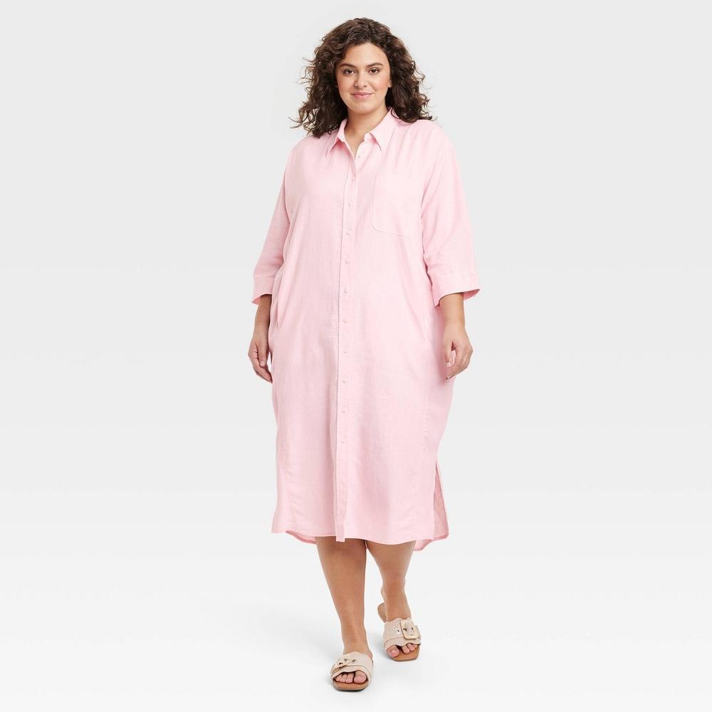 Womens 3/4 Sleeve Midi Shirtdress - Universal Thread 2X Product Image