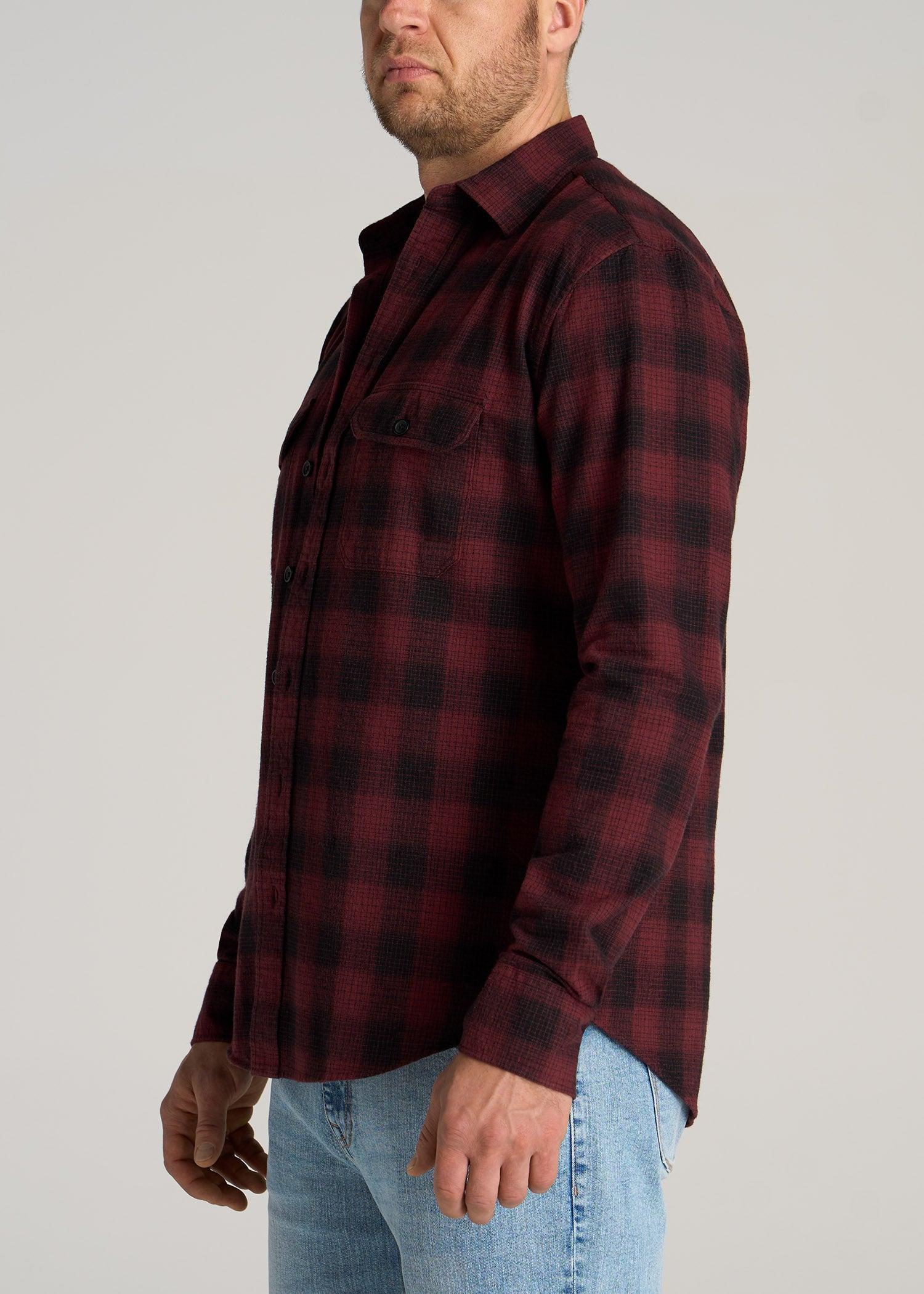 LJ&S Men's Tall Heavy Flannel Shirt in Army Plaid-Black & Sumac Red Product Image