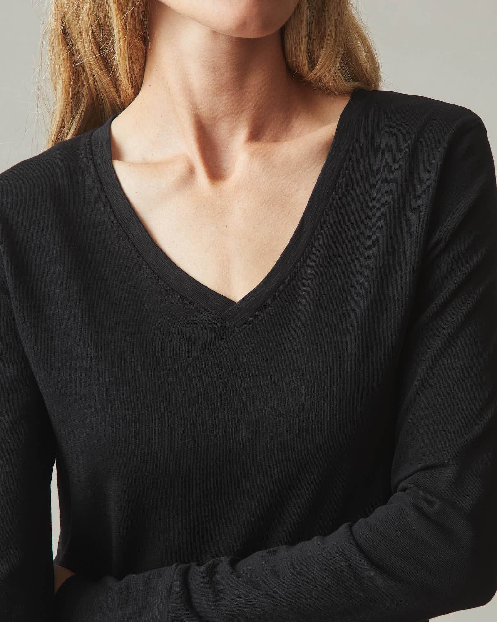 Premium Slub V-Neck Tee Long Sleeve - Black Female Product Image