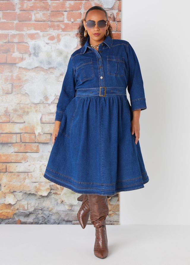 Plus Size Belted Denim A Line Dress Ashley Stewart Product Image