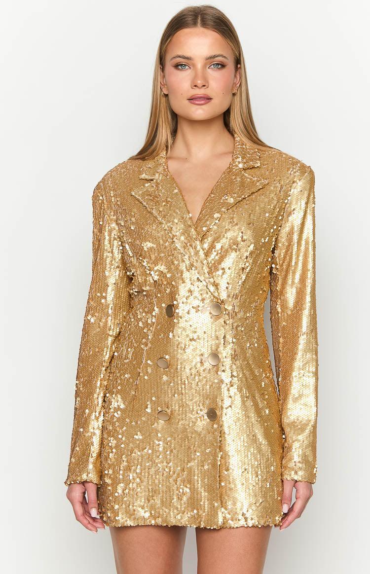 Natalie Gold Sequin Blazer Mini Dress Product Image