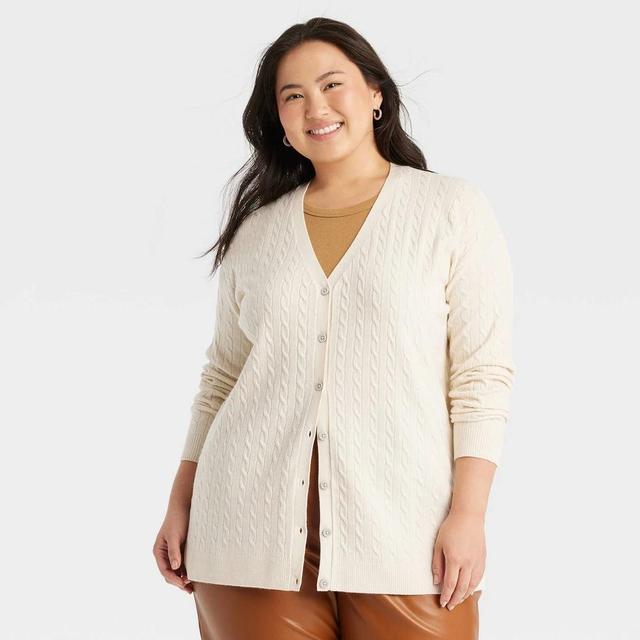 Womens Cable Cardigan - A New Day Cream 3X Product Image