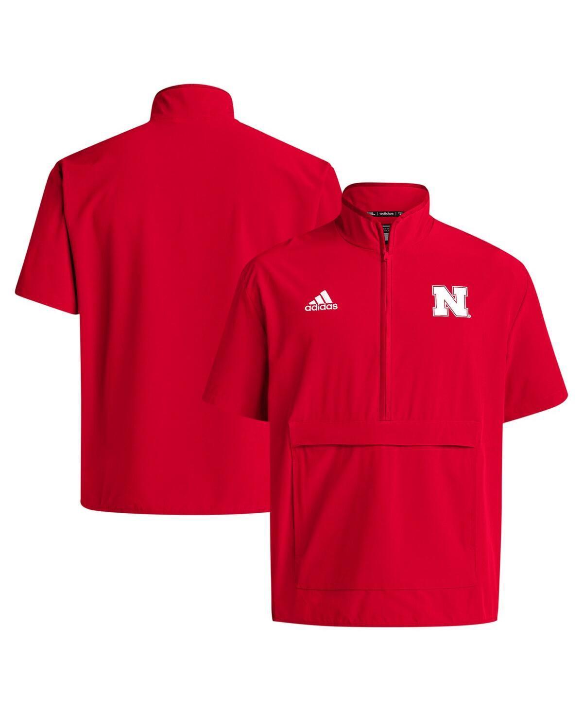 Mens adidas Scarlet Nebraska Huskers Coaches Sideline Half-Zip Short Sleeve Jacket Product Image