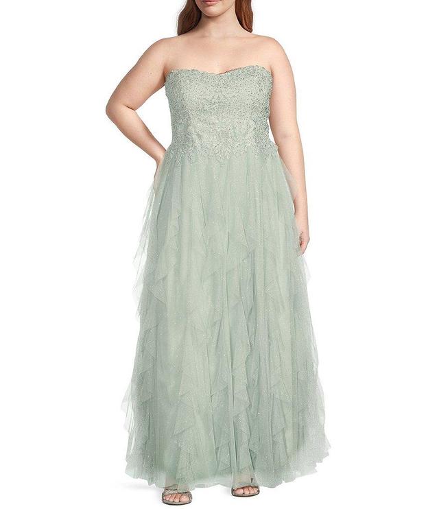 Pear Culture Plus Size Rhinestone Sweetheart Neck Corkscrew Tulle Ball Gown Product Image