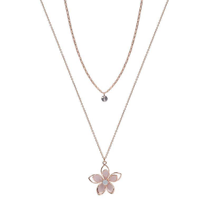 LC Lauren Conrad Rose Gold Tone Crystal Double-Strand Flower Pendant Necklace, Womens, Multicolor Product Image