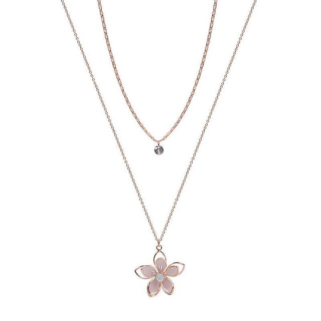 LC Lauren Conrad Rose Gold Tone Crystal Double-Strand Flower Pendant Necklace, Womens, Multicolor Product Image