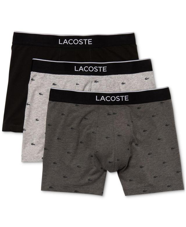 Lacoste Boxer Briefs 3-Pack Casual Lifestyle All Over Print Croc Pitch Chine/Silver Chine) Men's Underwear Product Image