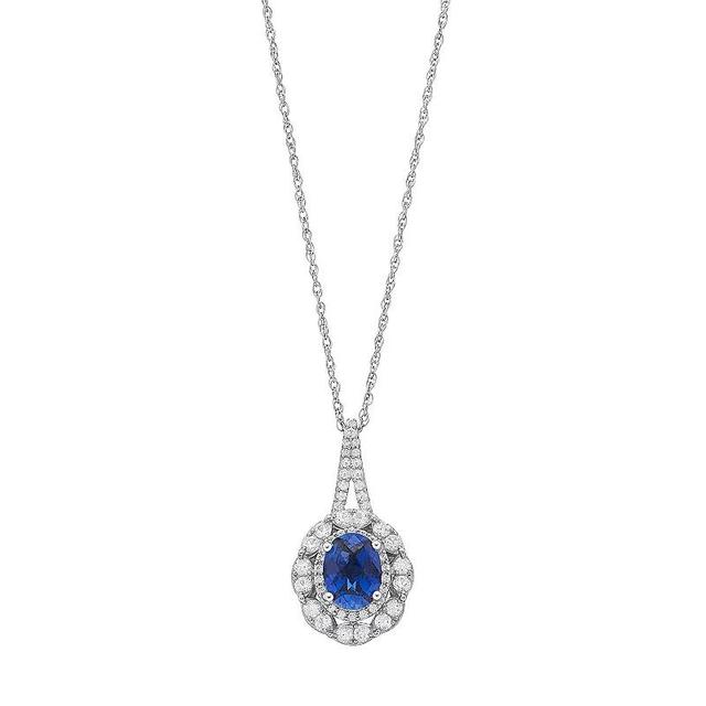 Sterling Silver Lab-Created Blue & Lab-Created White Sapphire Oval Pendant, Womens Product Image