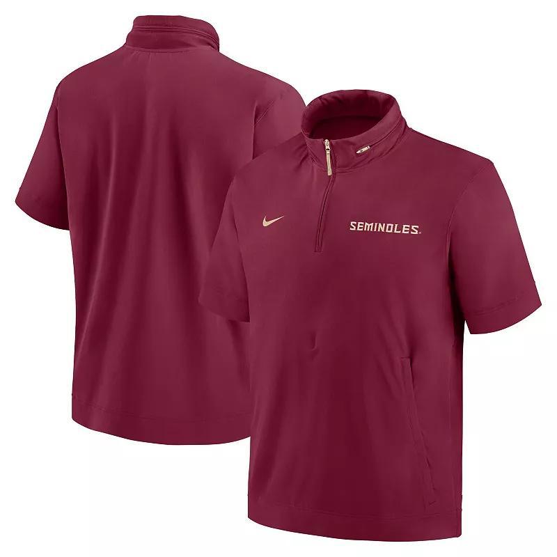 Mens Nike Garnet Florida State Seminoles 2024 Sideline Coach Short Sleeve Half-Zip Hoodie Jacket Product Image