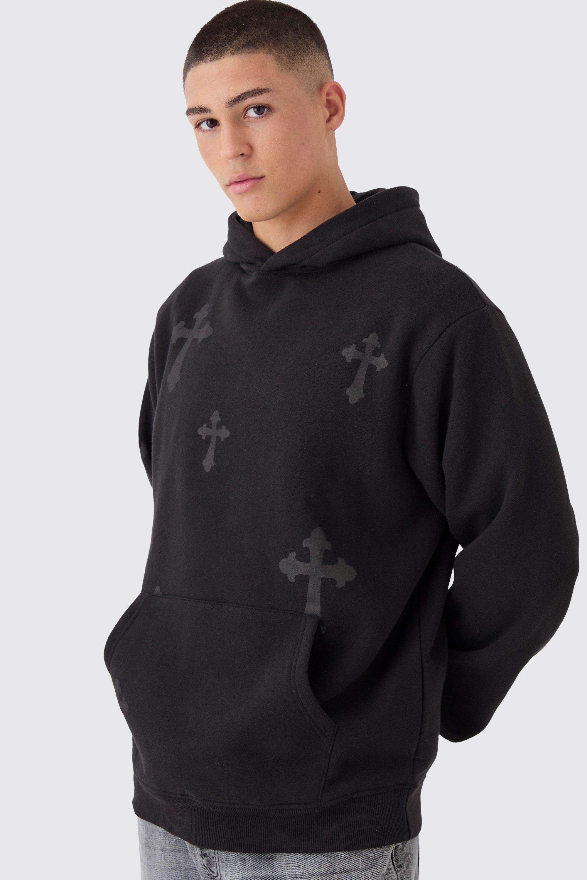 Cross Printed Hoodie | boohooMAN USA Product Image