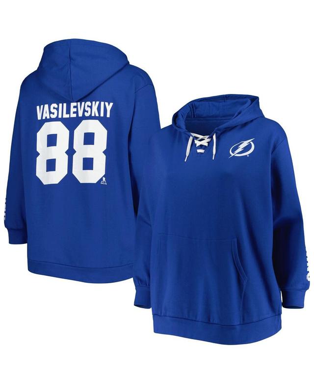 Womens Andrei Vasilevskiy Royal Tampa Bay Lightning Plus Size Lace-Up V-Neck Pullover Hoodie Product Image