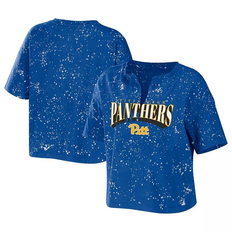 Womens Wear by Erin Andrews Royal Pitt Panthers Bleach Wash Splatter Notch Neck T-shirt Product Image