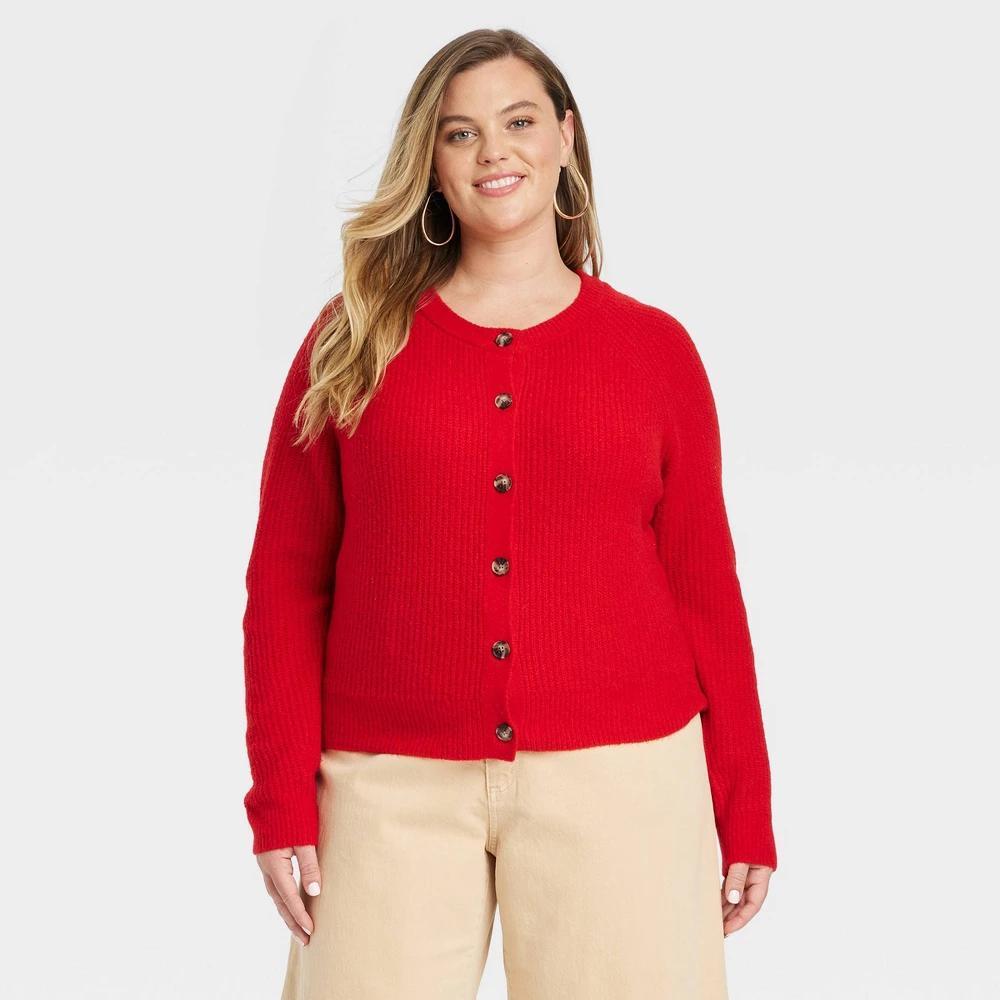 Womens Cozy Knit Button-Front Cardigan - Universal Thread Red 2X product image