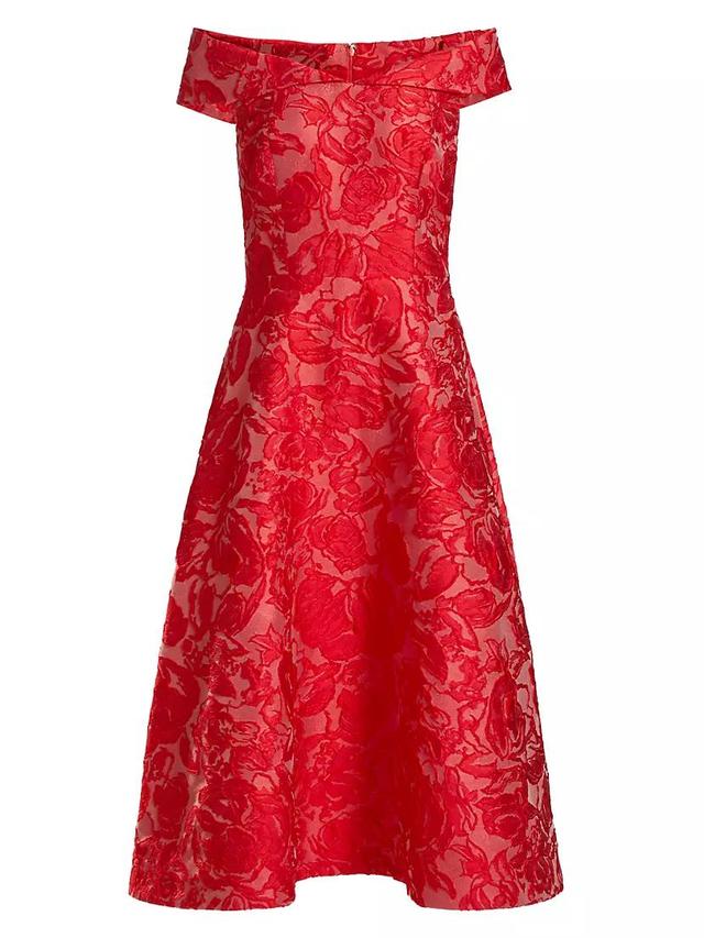 Floral Jacquard Off-The-Shoulder Cocktail Dress Product Image