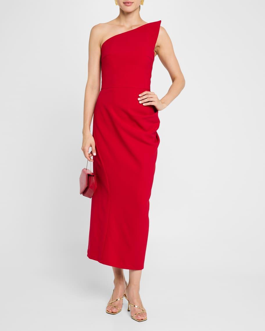 Draped Asymmetric Strapless Midi Dress Product Image