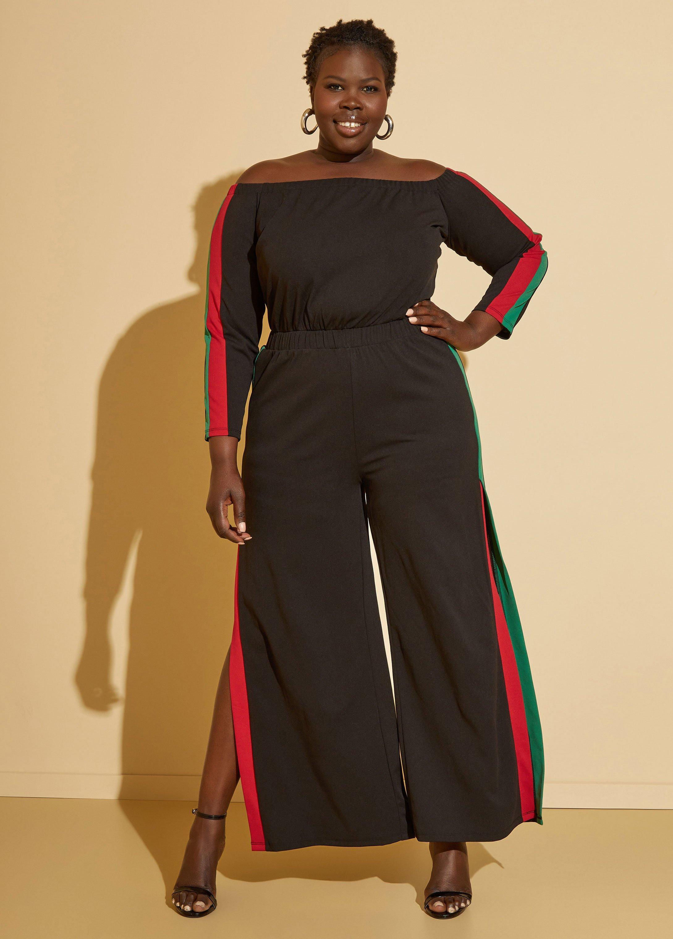 Plus Size Striped Split Leg Jumpsuit Ashley Stewart Product Image