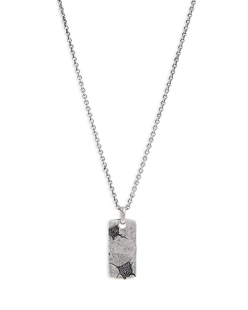 John Varvatos Mens Sterling Silver Crack Black Diamond Dog Tag Pendant Necklace, 24 Product Image